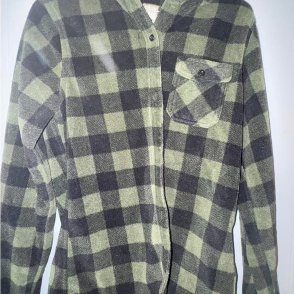 Green and Black Plaid Button-Up Shirt